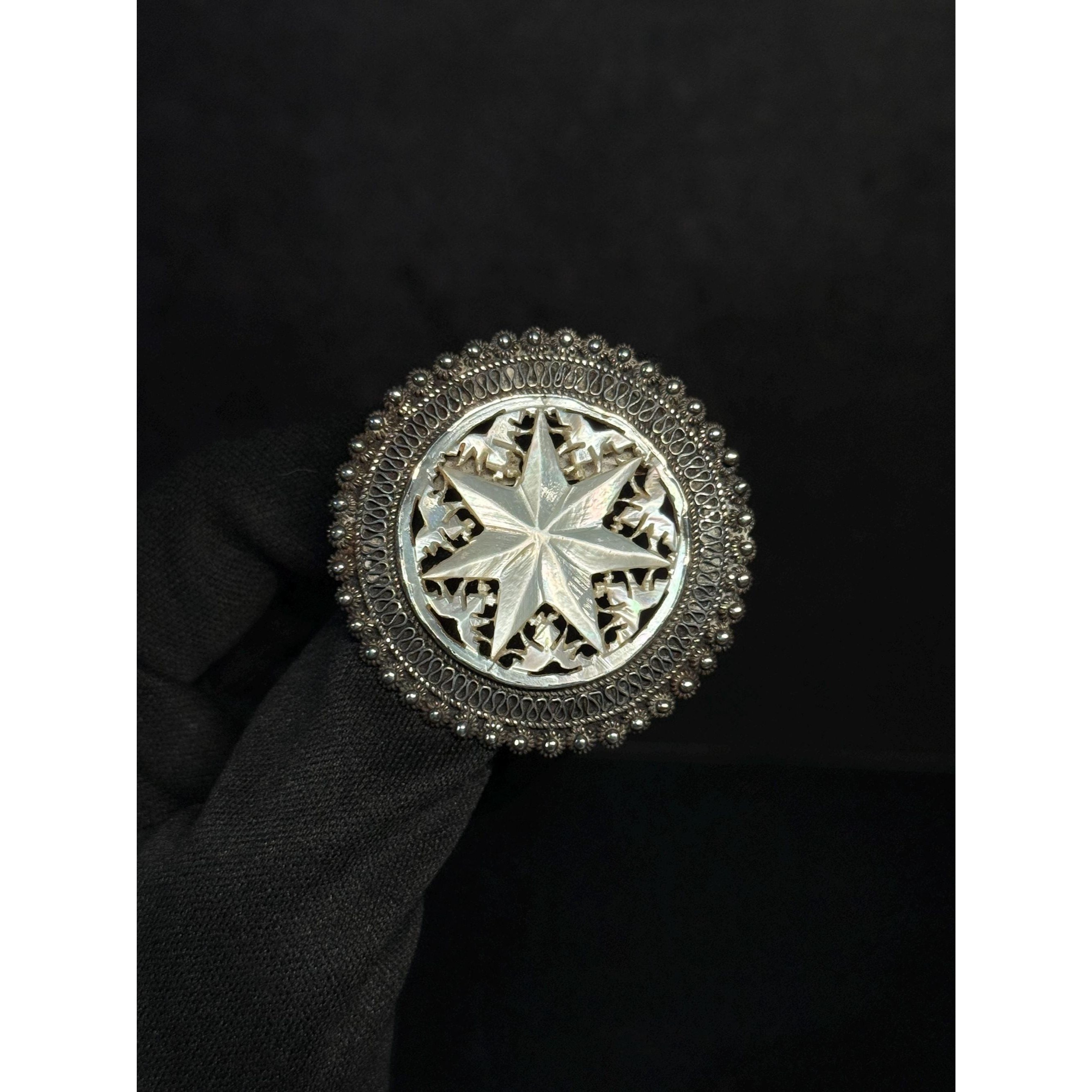 Jerusalem Silver 925 Mother Of Pearl Star Brooch Pendant Sterling Israel